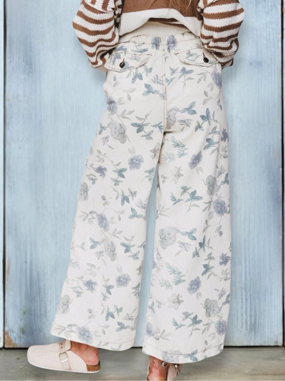 POL Cottagecore Floral Wide Leg Pants Boho Crochet Lace Studded Cotton Large - Picture 6 of 15